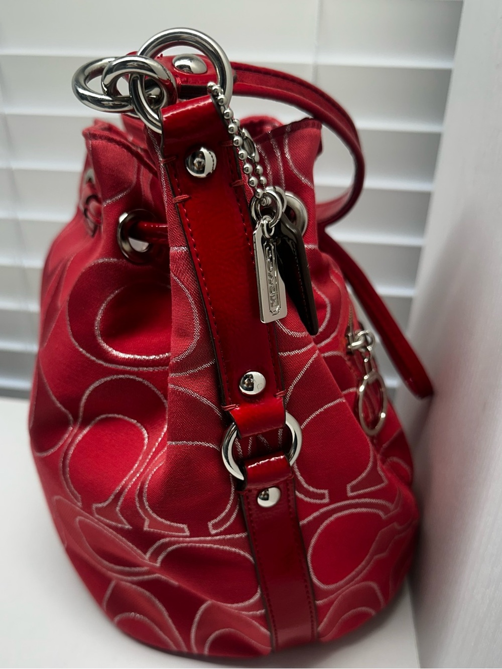 Coach Poppy Signature Lurex Cinch Bucket Bag - Picture 7 of 17